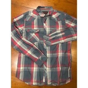 Crocodile Button Up Shirt Mens XXL Gray Red Plaid Western Yoke Long Sleeve
